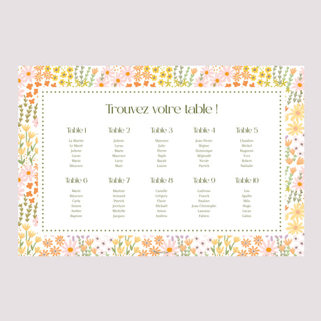 Plan de table Mariage Paysage 90 x 60 cm Love in Bloom