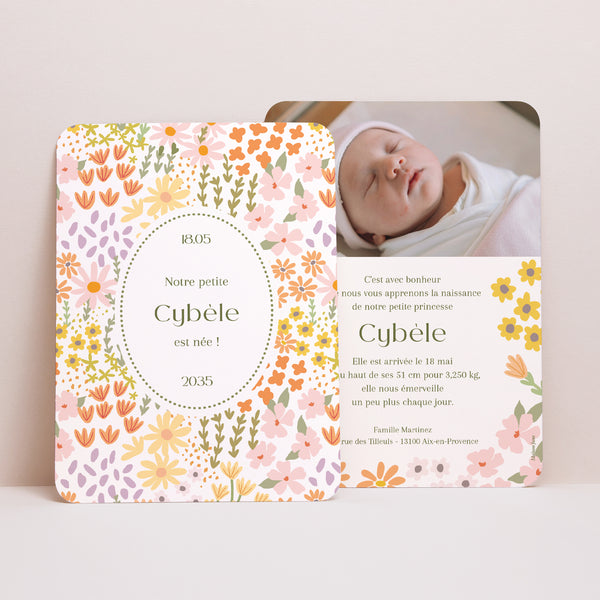 Faire-part Naissance Portrait, bords arrondis Jardin des Merveilles photo
