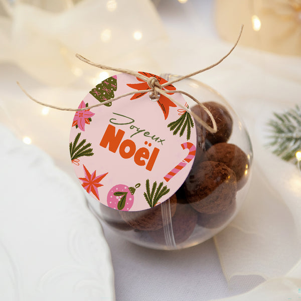 Boîte à dragées Fin d'année boule avec étiquette ronde Merry Pop photo