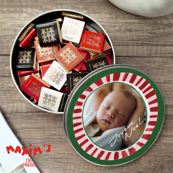Boite métallique ronde, garnie de chocolats Peppermint photo