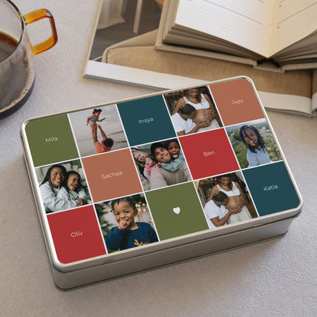 Boite métallique rectangle, garnie de chocolats Trésors de Noël