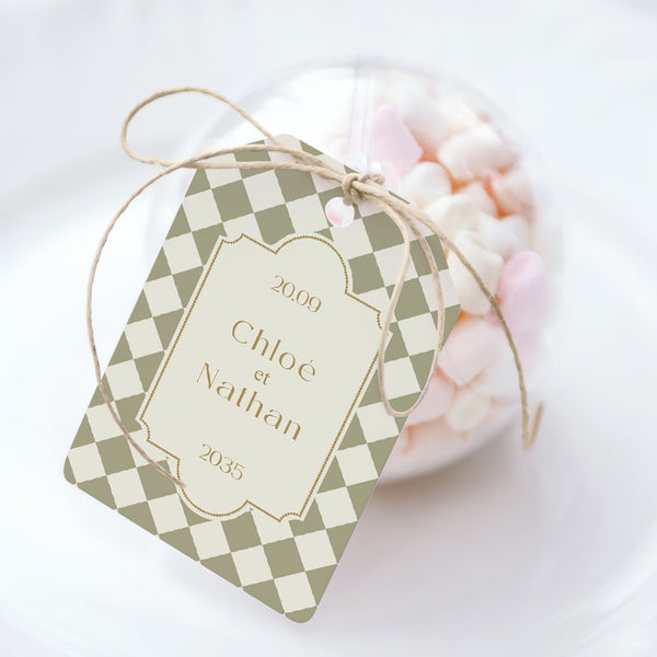 Boîte à dragées Mariage boule avec étiquette fanion Palazzo photo