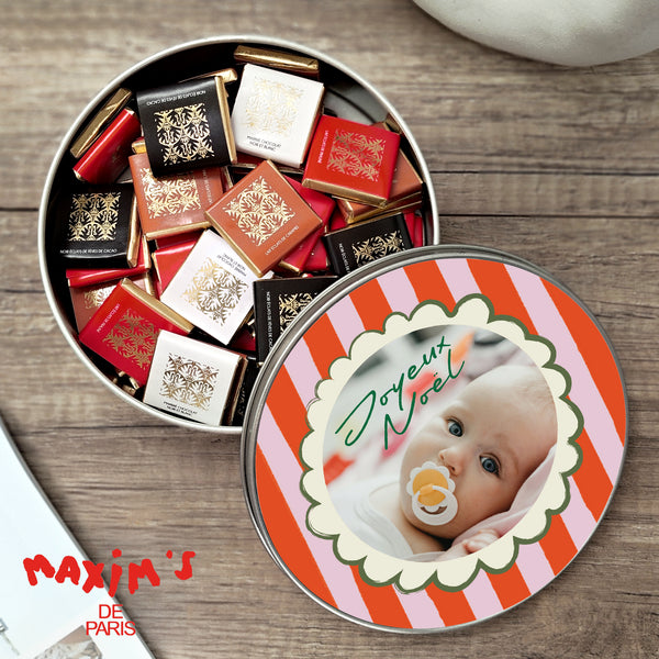 Boite métallique ronde, garnie de chocolats Berlingot photo