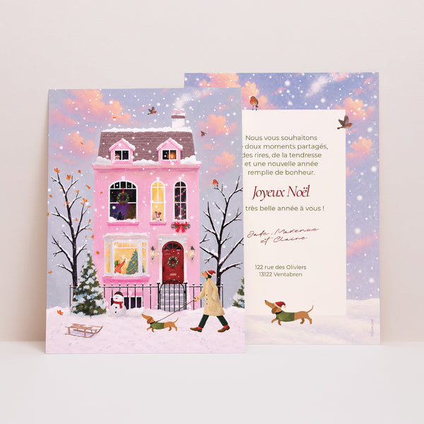 Carte de Noel Fin d'année Portrait Sous les Flocons photo
