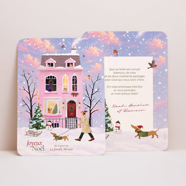 Carte de Noel Fin d'année Portrait, bords arrondis Sous les Flocons photo