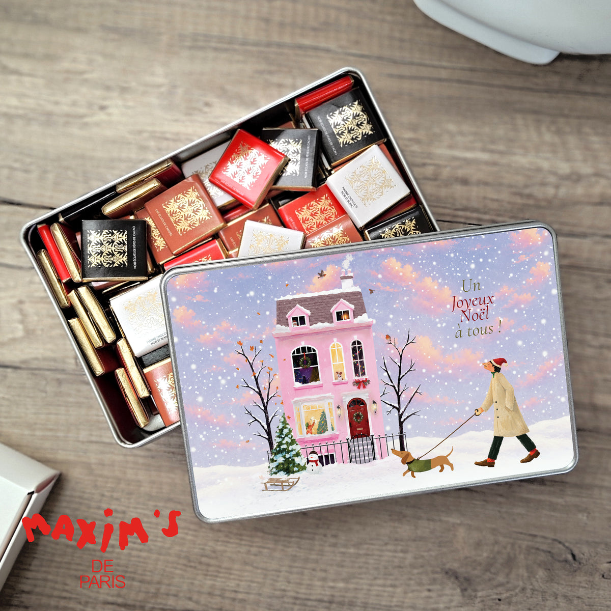 Boite métallique rectangle, garnie de chocolats Sous les Flocons photo N° 1
