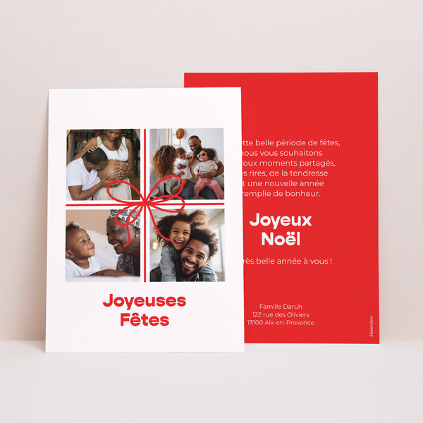 Carte de Noel Fin d'année Portrait Souvenir Enrubanné photo
