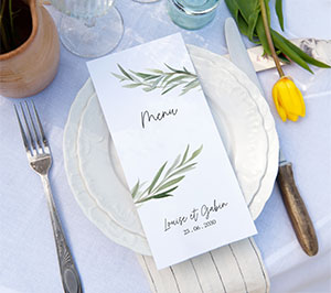 Menu Mariage Panoramique portrait Feuilles d'Olivier